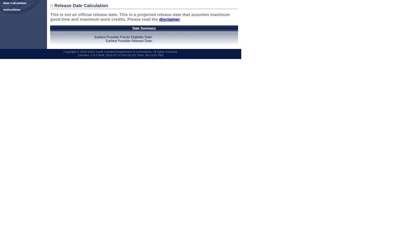 Oconee County SCDC projected release date calculator